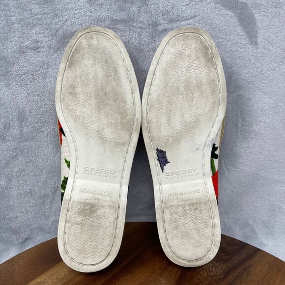 Milly x Sperry Top-sider Boat Shoes Womens 7 M Red Floral Canvas Gold Laces - Picture 9 of 16